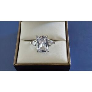 Gorgeous 10 Carat Elongated Cushion & Trillion Cut Bridal/Engagement Ring Sz 8